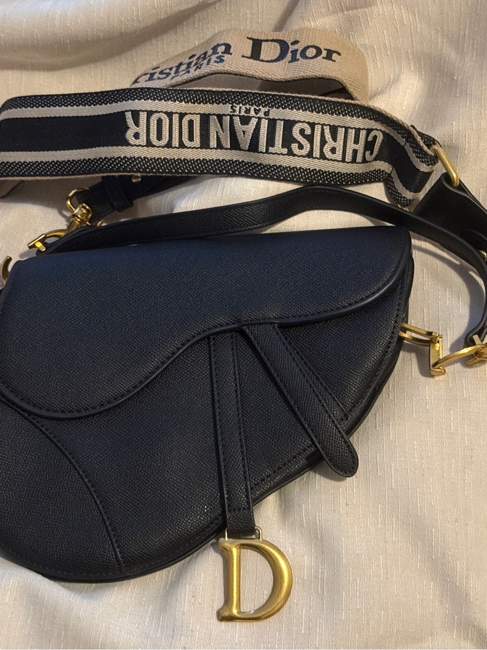 Designer Brand Navy Saddle Crossbody with Logo Strap Christian Dior